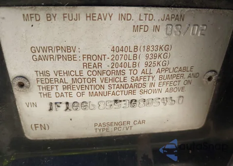 2003 Subaru Impreza Outback Sport from USA, damaged, VIN JF1GG68553G805460